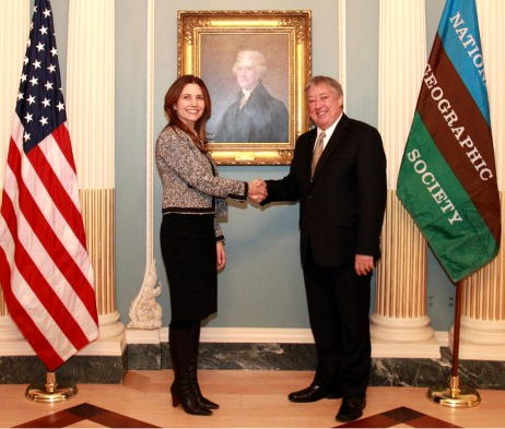 Evan Ryan, Assistant Secretary of State for Educational and Cultural Affairs, left, and David Braun, National Geographic Digital Outreach Director, at the signing event for the inauguration of the Fulbright-National Geographic Digital Storytelling Fellowship. (Photo courtesy of the Department of State)