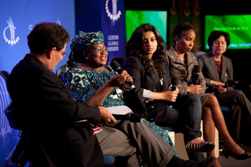 Tanvi (center) on the panel "Preparing Girls for the World" with Nicholas Kristof of The New York Times; Ngozi Okonjo-Iweala, Managing Director, The World Bank; G(irls)20 2010 Delegate, Helene D. Gayle, President and Shelly Esque, Vice President, Corporate Affairs , CARE USA, and Shelly Esque, Vice President, Corporate Affairs and President, Intel Foundation, Intel Corporation.
