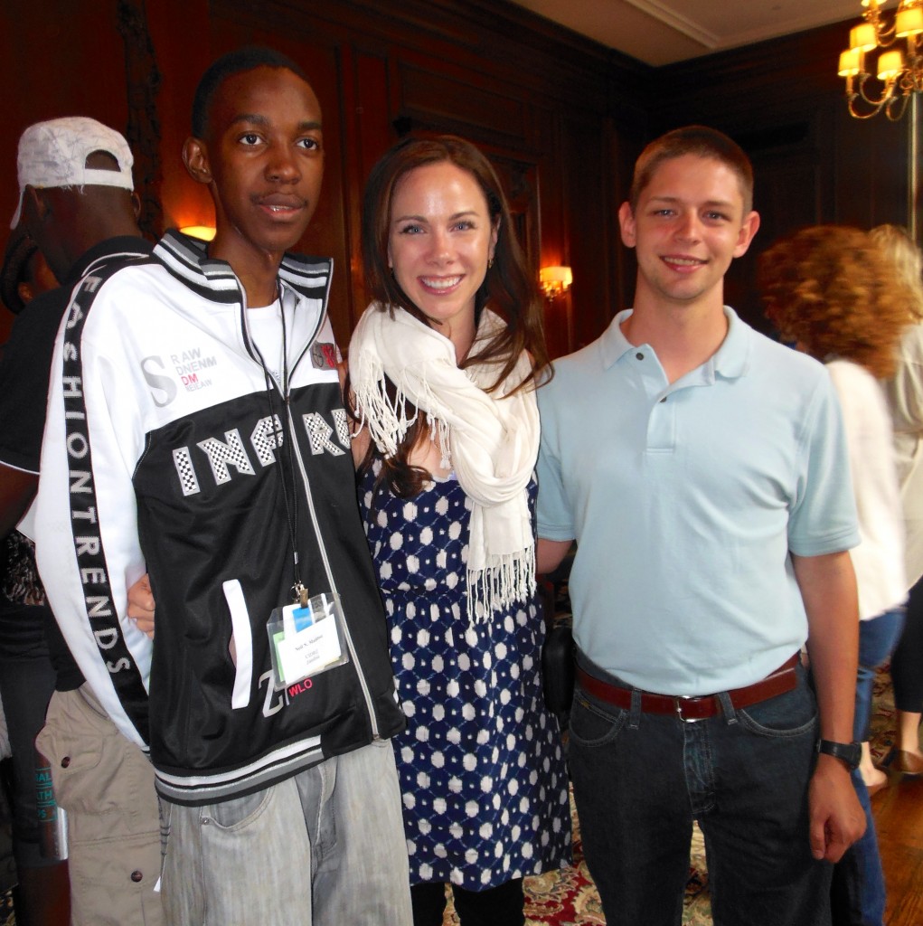 Global Health Corps U.S. Fellow Jared Stancombe (right) with Barbara Bush (center), co-founder and CEO of the Global Health Corps, and Neil Malilwe (left), a Zambian GHC Fellow.