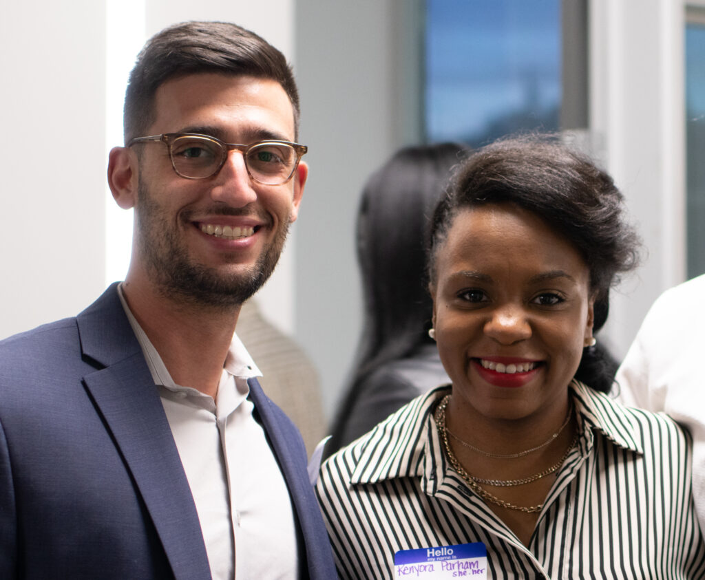 Roddenberry Fellows at a networking event - Dan Egol - IDEAS Generation and Kenyora Parham - End Rape on Campus