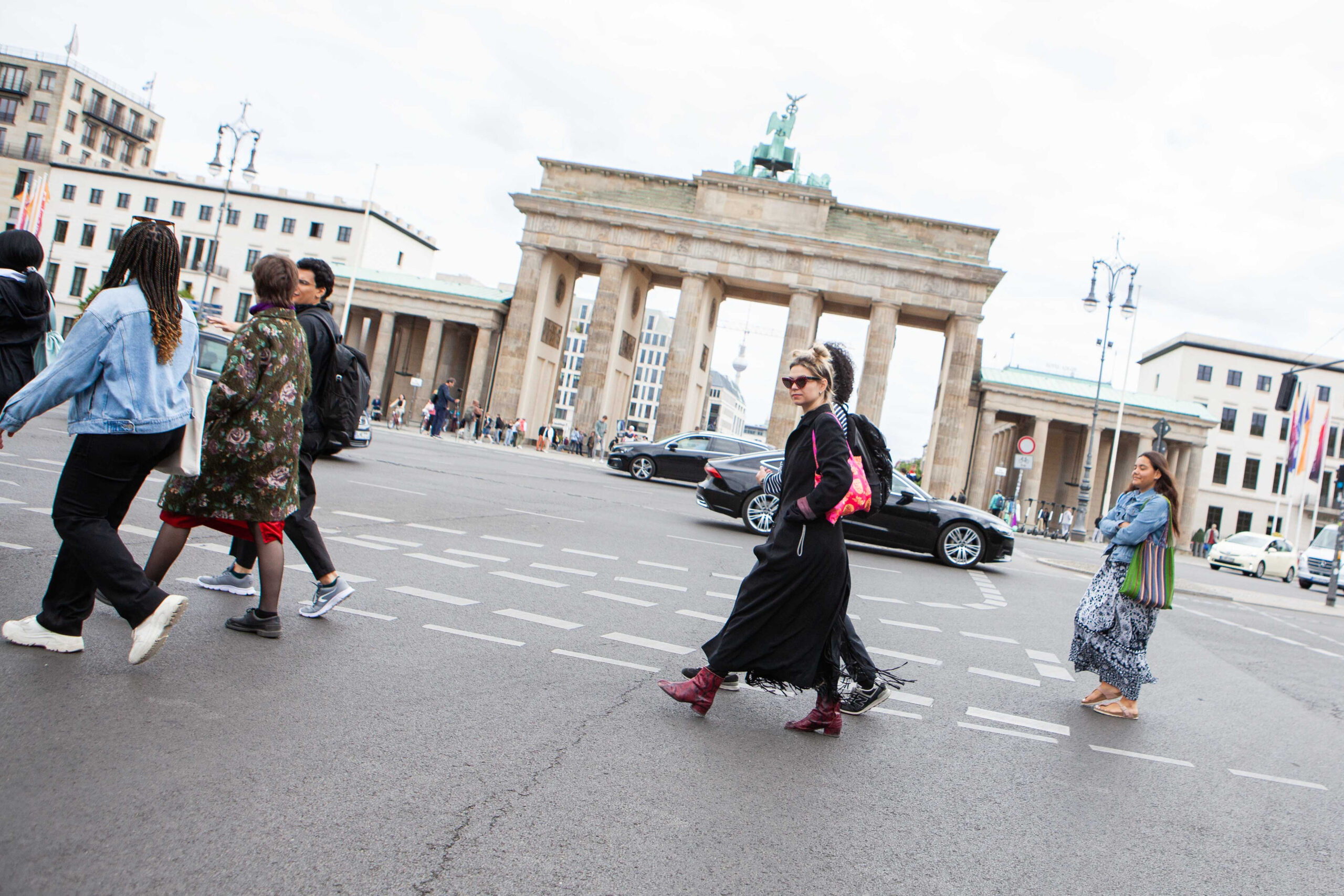 A captured moment on the way to the Memorial to the Sinti and Roma of Europe Murdered Under National Socialism in front of the Brandenburger Tor in Berlin 2022. (Photography by Sharon Nathan)