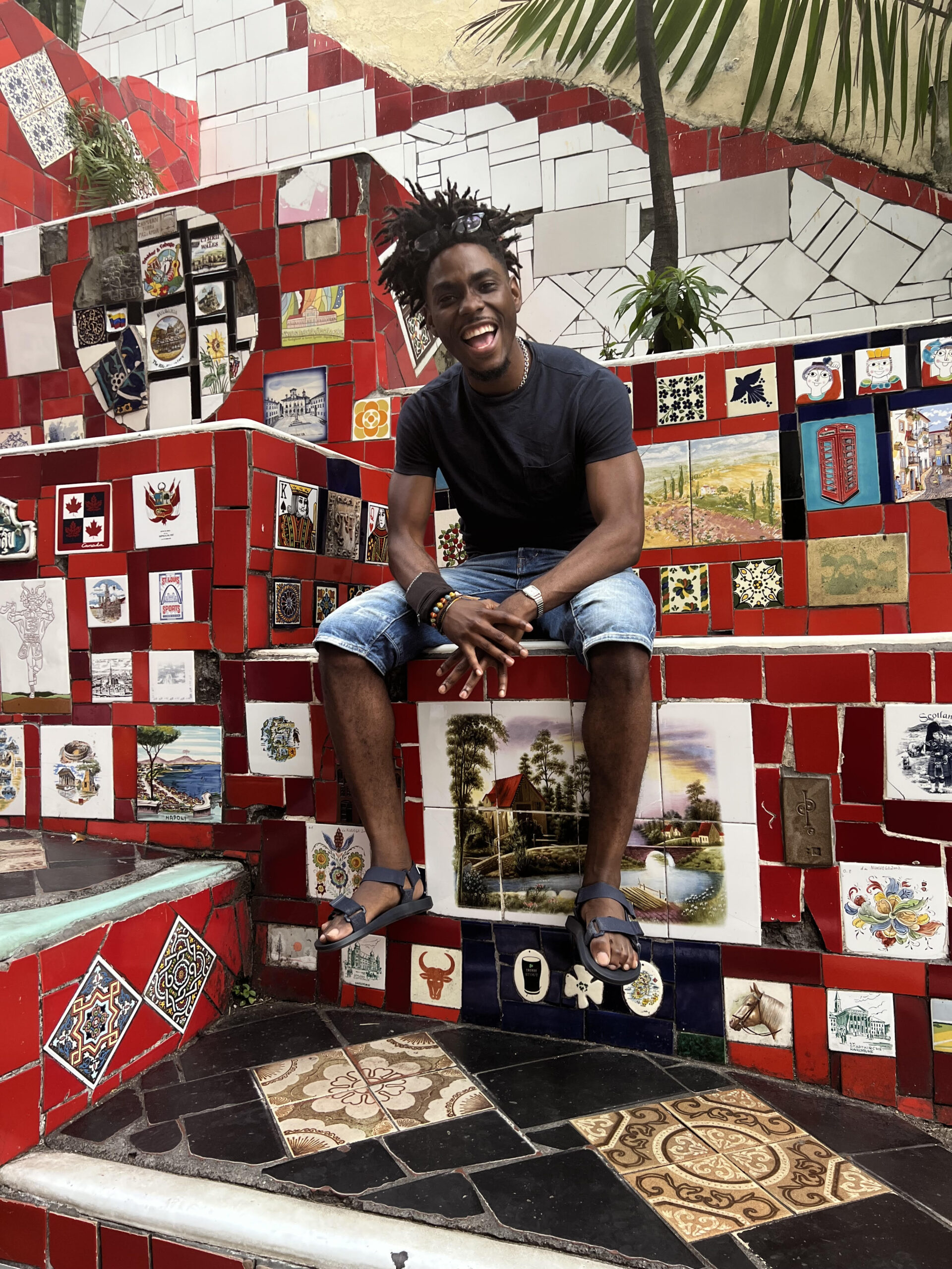 Jonathan Blackmon posed in Rio de Janeiro on a portion of the “Escadaria Selarón”, a popular tourist attraction in the city.